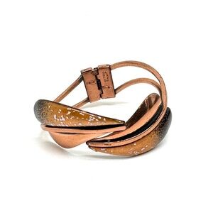 Matisse Renoir Copper Enamel Leaf Bracelet Vintage Hinged Clamper Cuff